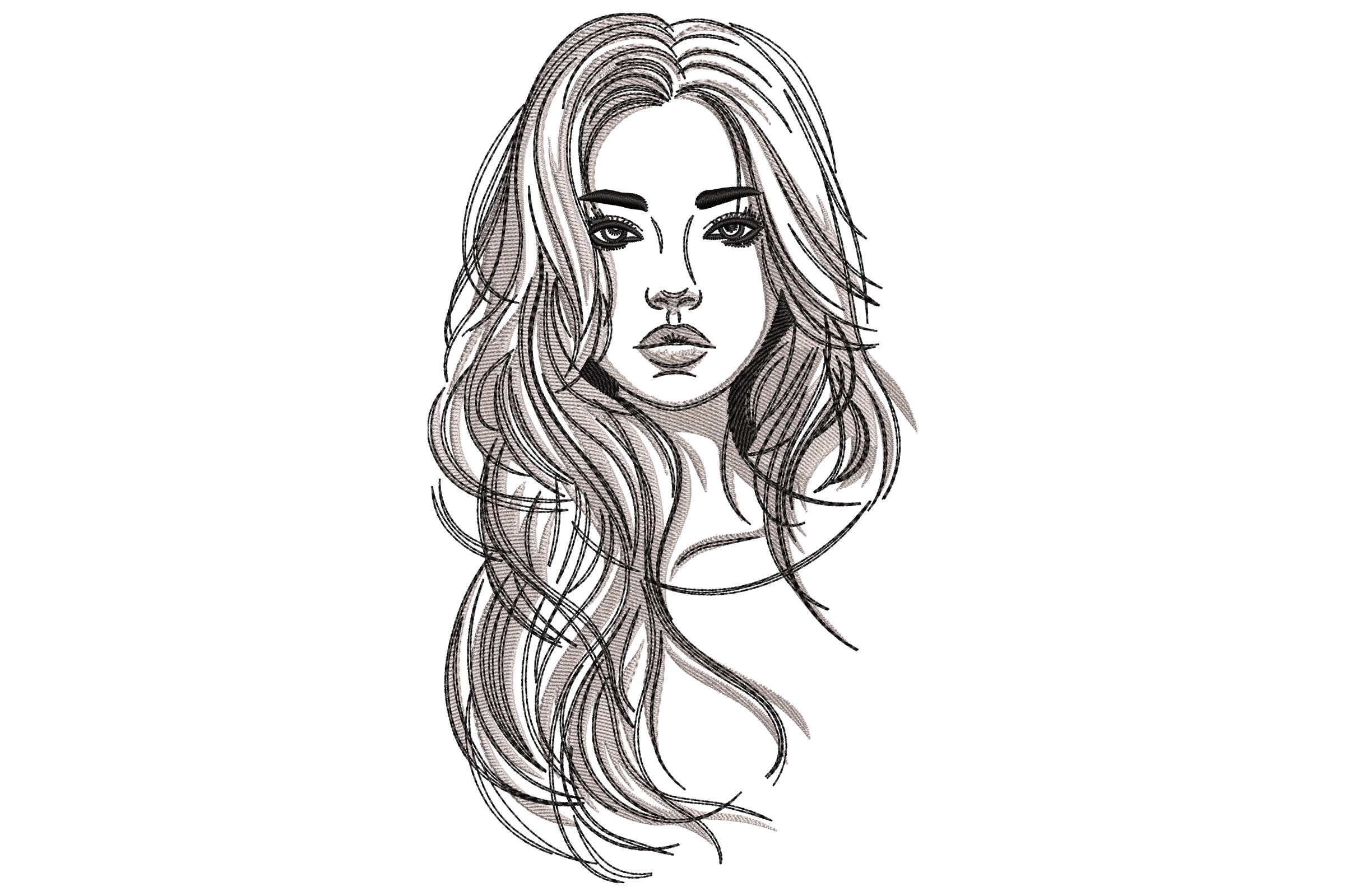 Elegant Woman Line Art Embroidery Design