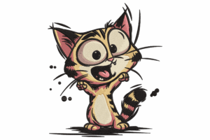 Excited Cartoon Cat Embroidery Design