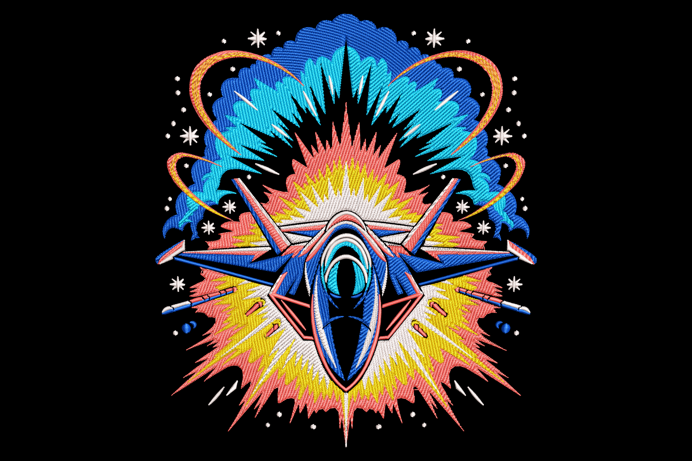 Exploding Jet Fighter Embroidery Design