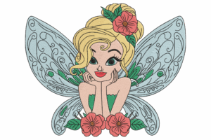 Fairy Girl with Flowers Embroidery Design