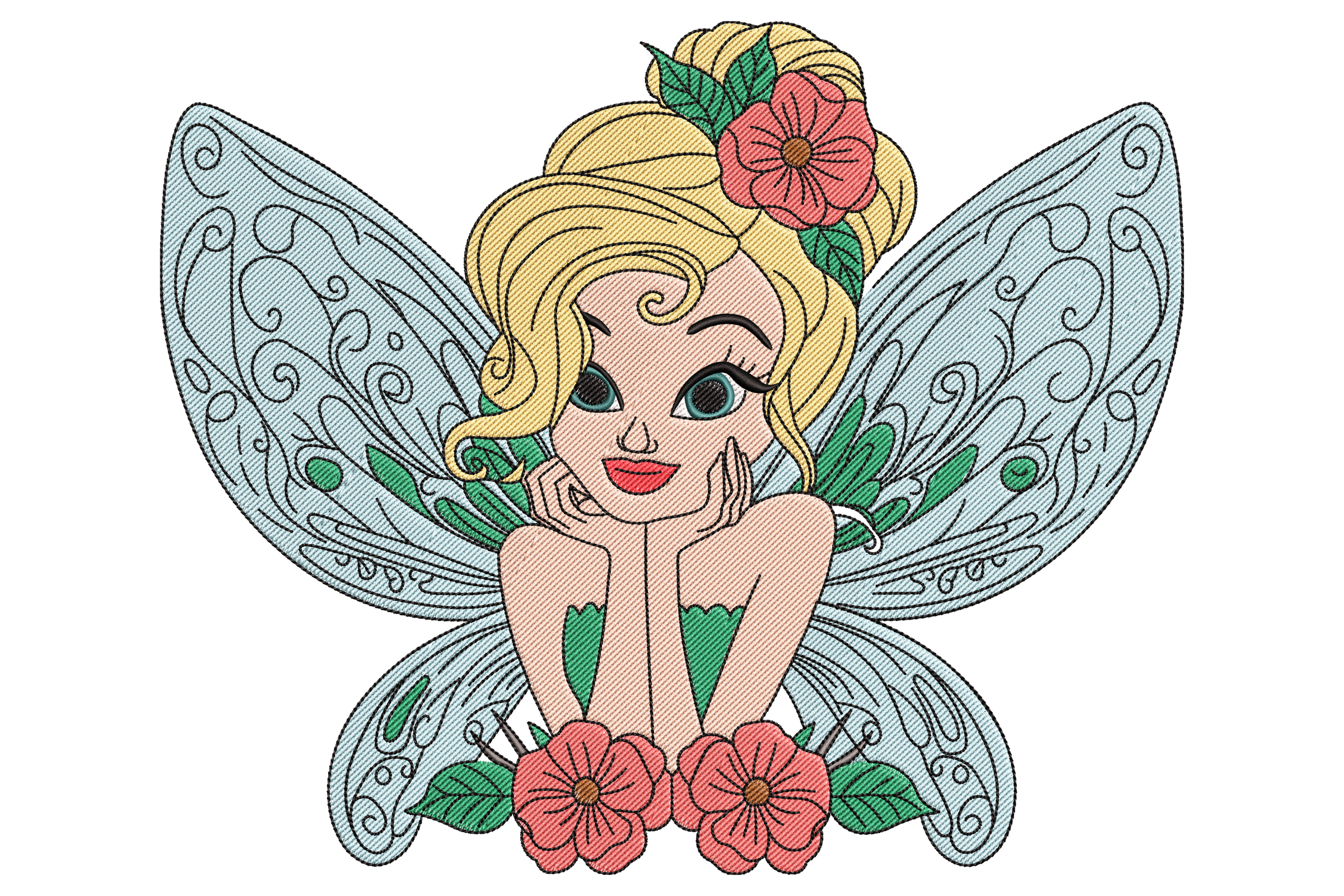 Fairy Girl with Flowers Embroidery Design