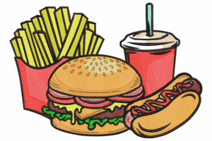 Fast Food Combo Embroidery Design