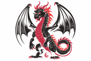 Fierce Black and Red Dragon Embroidery Design