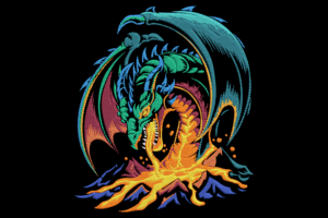 Fierce Volcano Dragon Embroidery Design