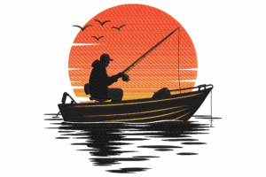 Fishing Man in Sunset Embroidery Design