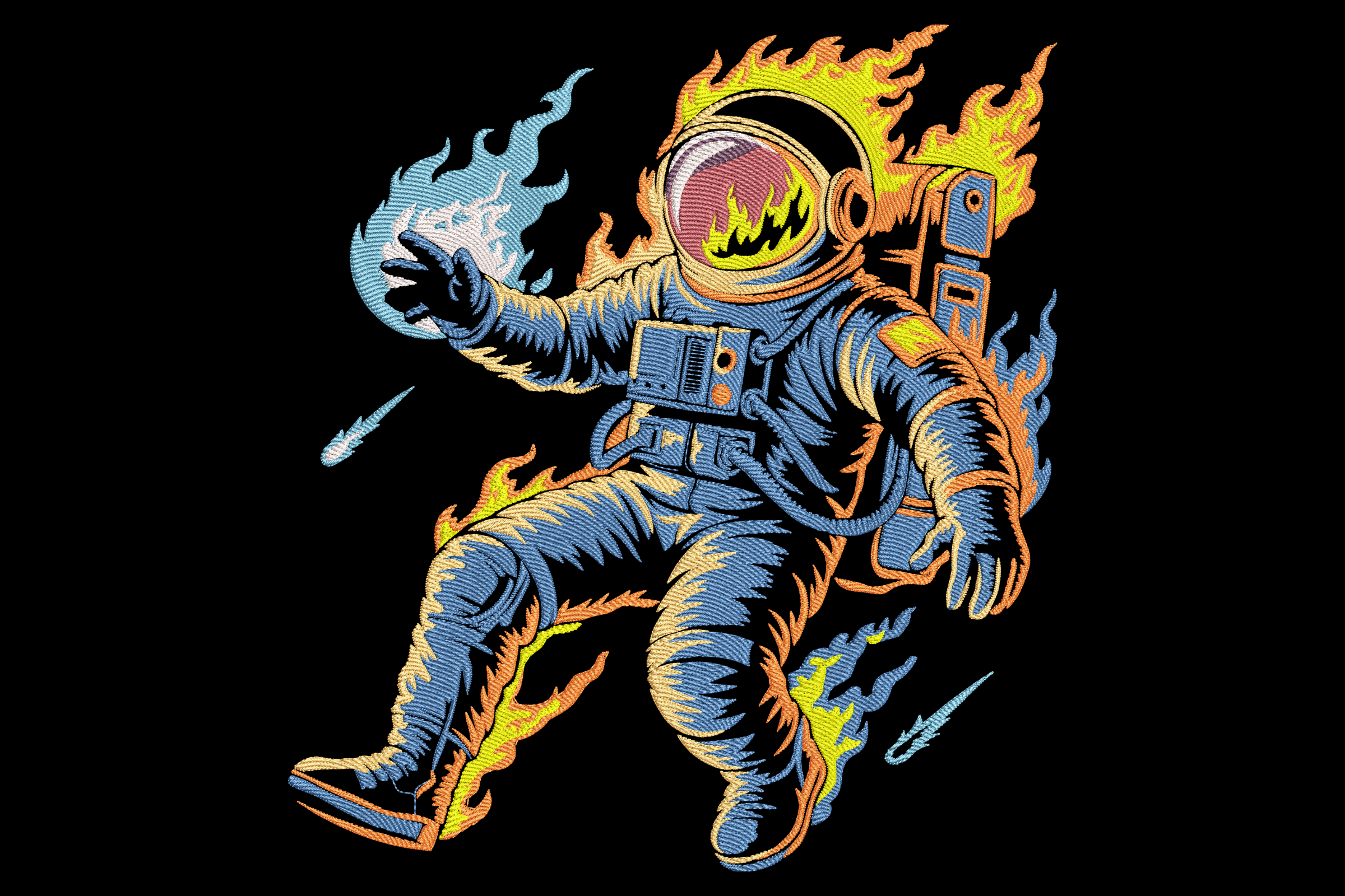 Flaming Astronaut Embroidery Design