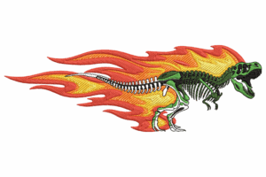 Flaming Dinosaur Skeleton Embroidery Design