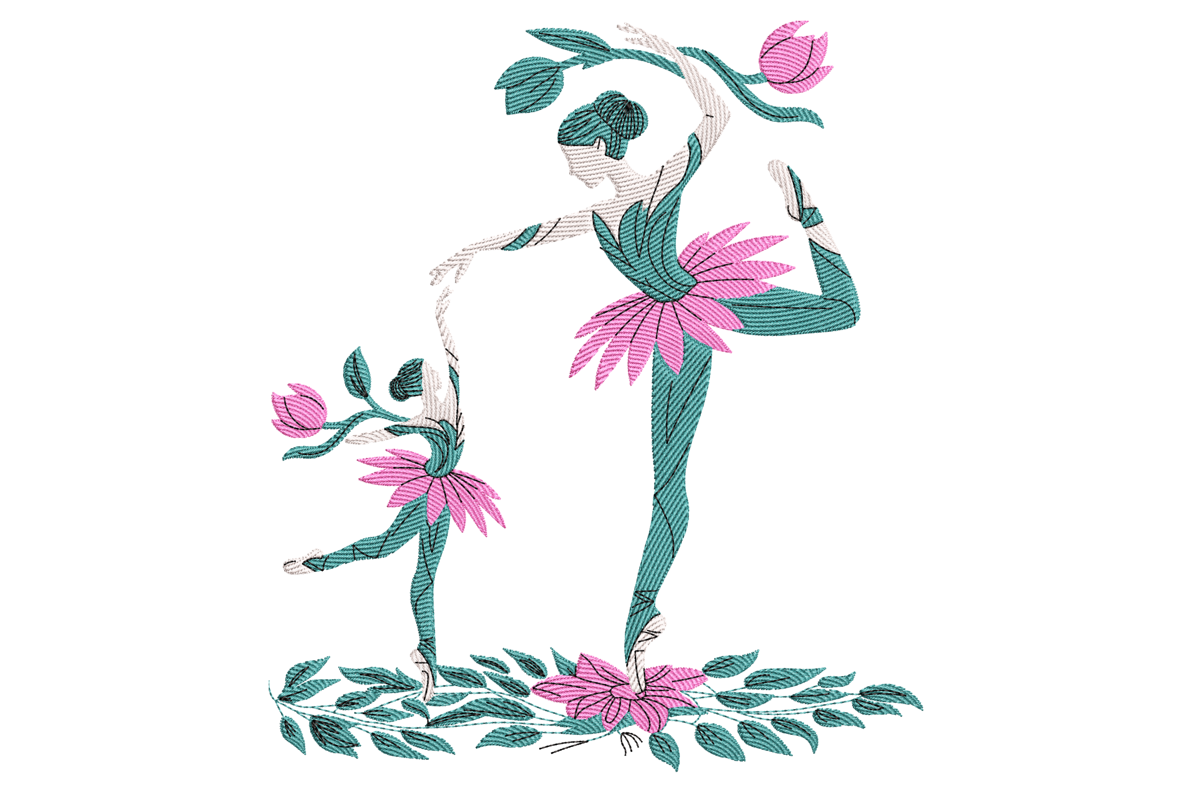 Floral Ballerina Duo Embroidery Design