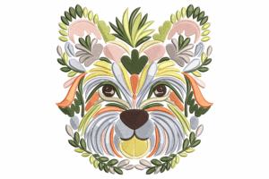Floral Dog Face Embroidery Design