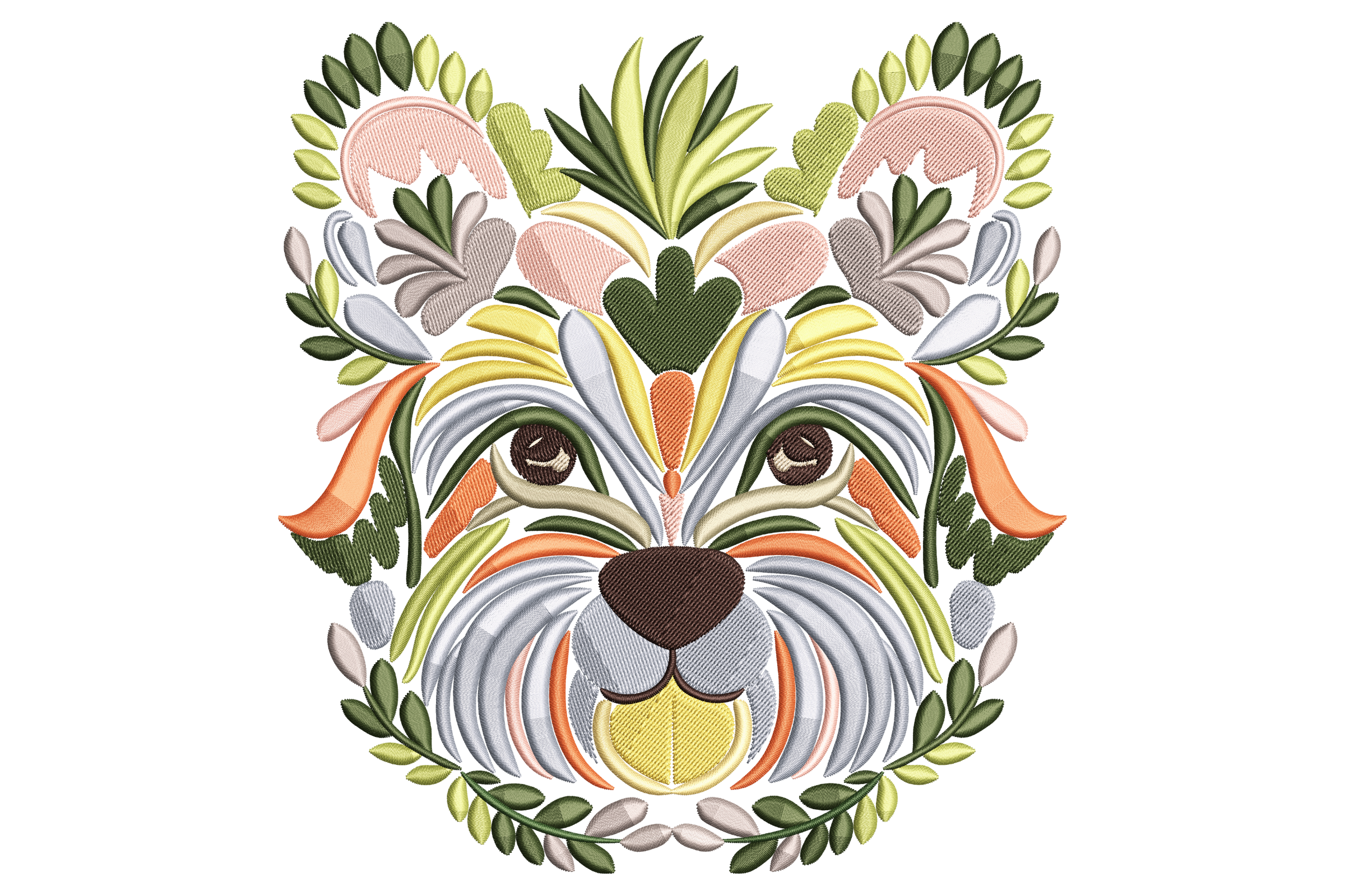 Floral Dog Face Embroidery Design