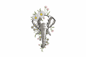 Floral Elephant Embroidery Design