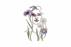 Floral Lady Silhouette Embroidery Design