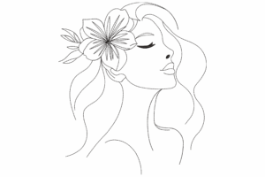 Floral Woman Face Line Art Embroidery Design