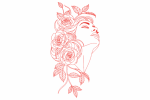 Floral Woman Line Art Embroidery Design