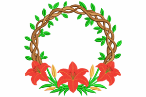 Floral Wreath with Red Lilies Embroidery Design