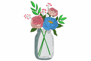 Flower Bouquet in Mason Jar Embroidery Design