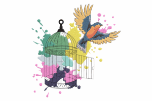 Flying Bird from Cage Embroidery Design