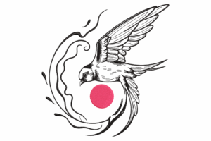 Flying Swallow with Rising Sun Embroidery Design