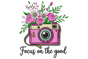 Focus on the Good Floral Camera Embroidery Design