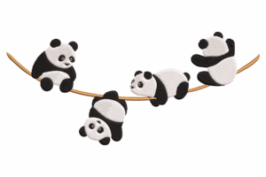 Four Playful Pandas on a Bamboo Branch Embroidery Design