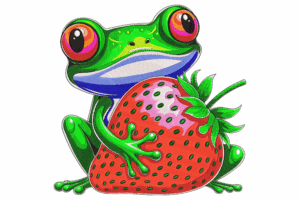 Frog with Strawberry Embroidery Design