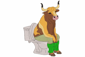 Funny Bull Sitting on Toilet Embroidery Design