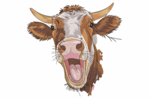 Funny Shouting Cow Head Embroidery Design
