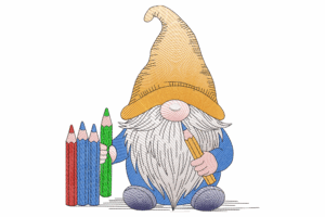 Gnome with Colored Pencils Embroidery Design
