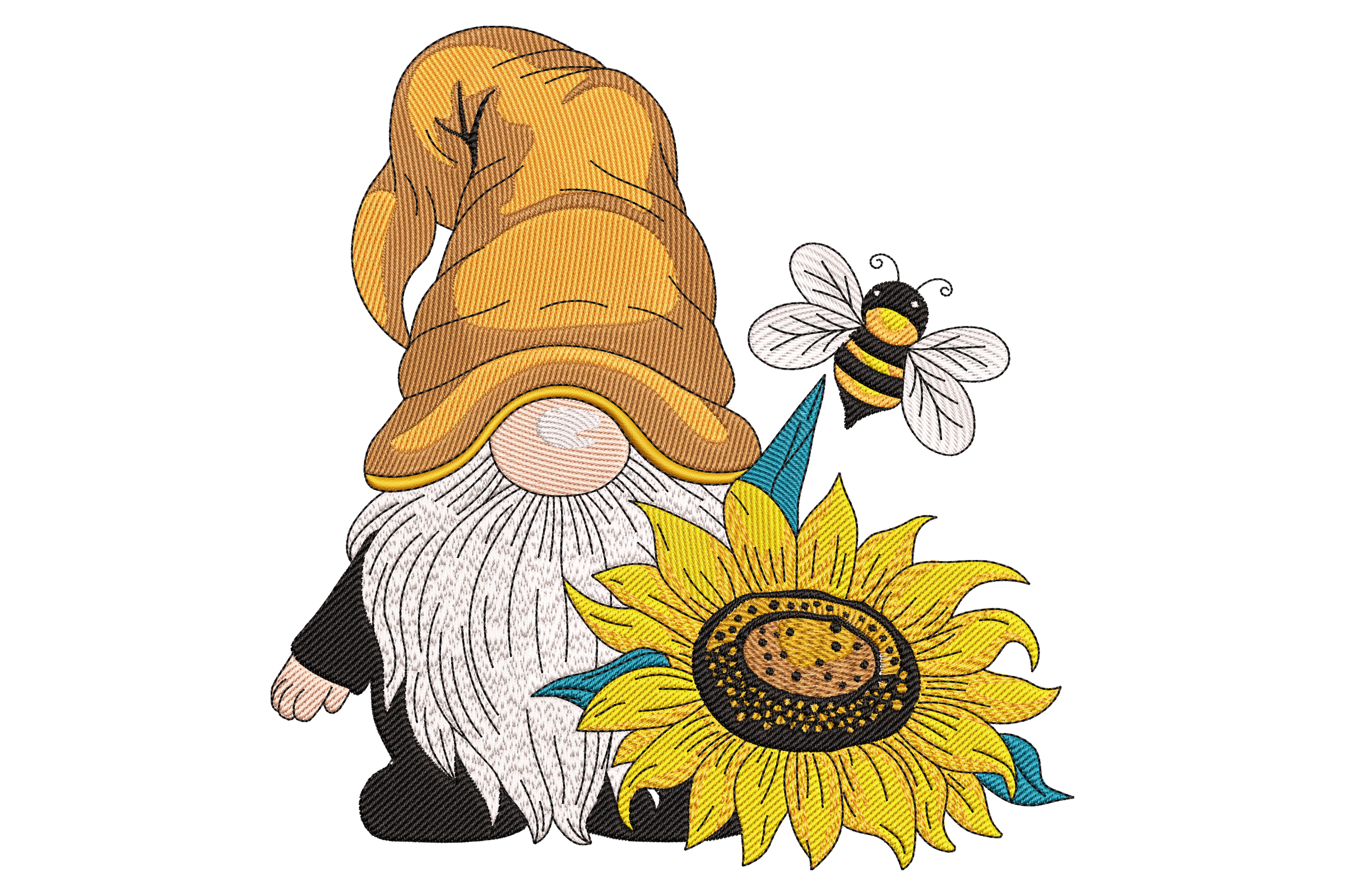 Gnome with Sunflower & Bee Embroidery Design
