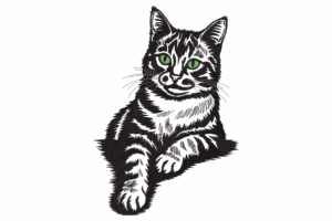 Green-Eyed Tabby Cat Embroidery Design