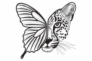 Half Leopard Half Butterfly Embroidery Design