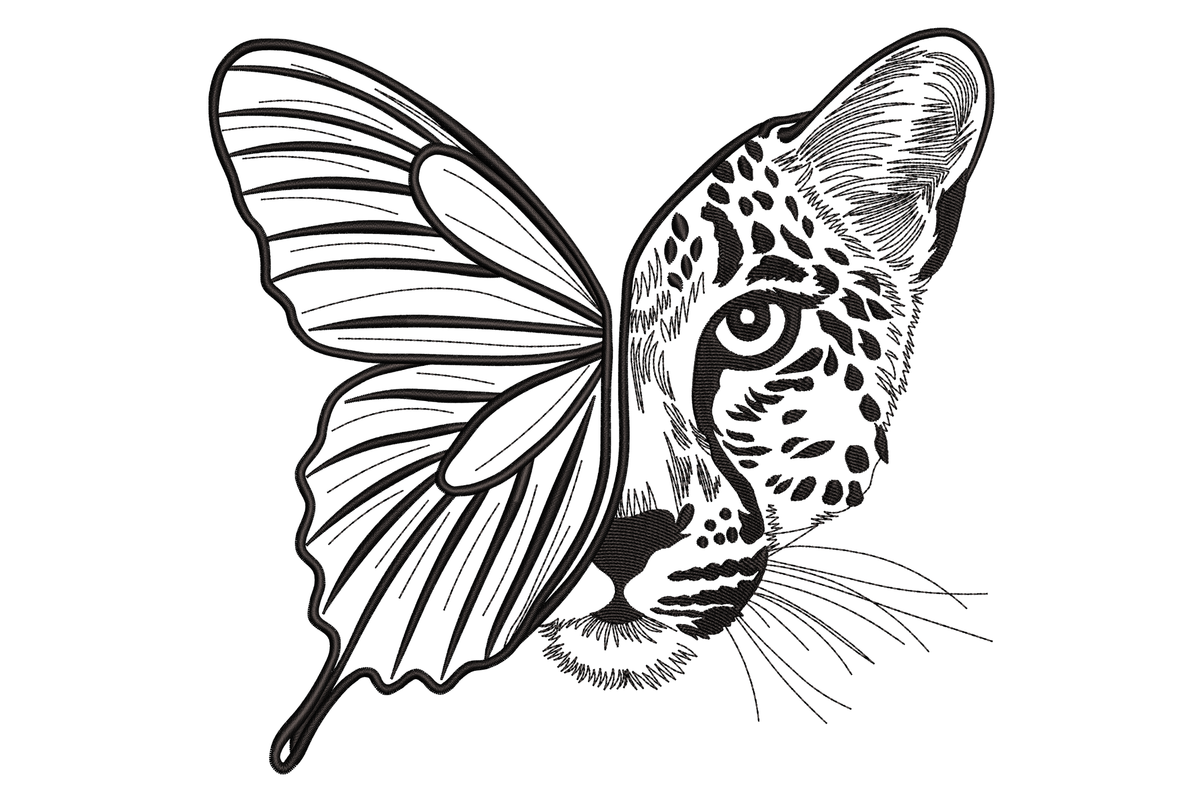 Half Leopard Half Butterfly Embroidery Design
