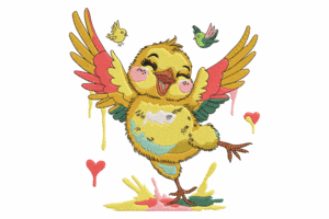 Happy Cartoon Bird Embroidery Design