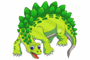 Happy Green Stegosaurus Embroidery Design