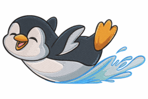 Happy Sliding Penguin Embroidery Design