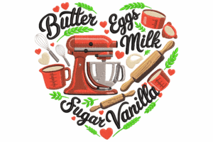 Heart Baking Ingredients Embroidery Design