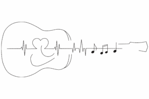 Heartbeat Guitar Line Art Embroidery Design