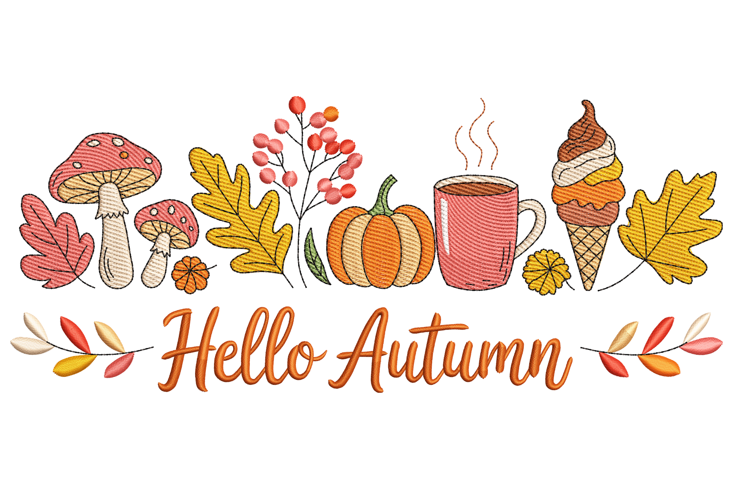 Hello Autumn Embroidery Design
