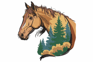 Horse with Forest Landscape Embroidery Design