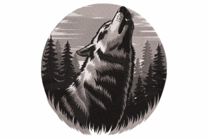 Howling Wolf in Forest Embroidery Design