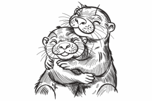 Hugging Otters Embroidery Design