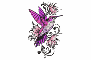 Hummingbird with Flowers Embroidery Design