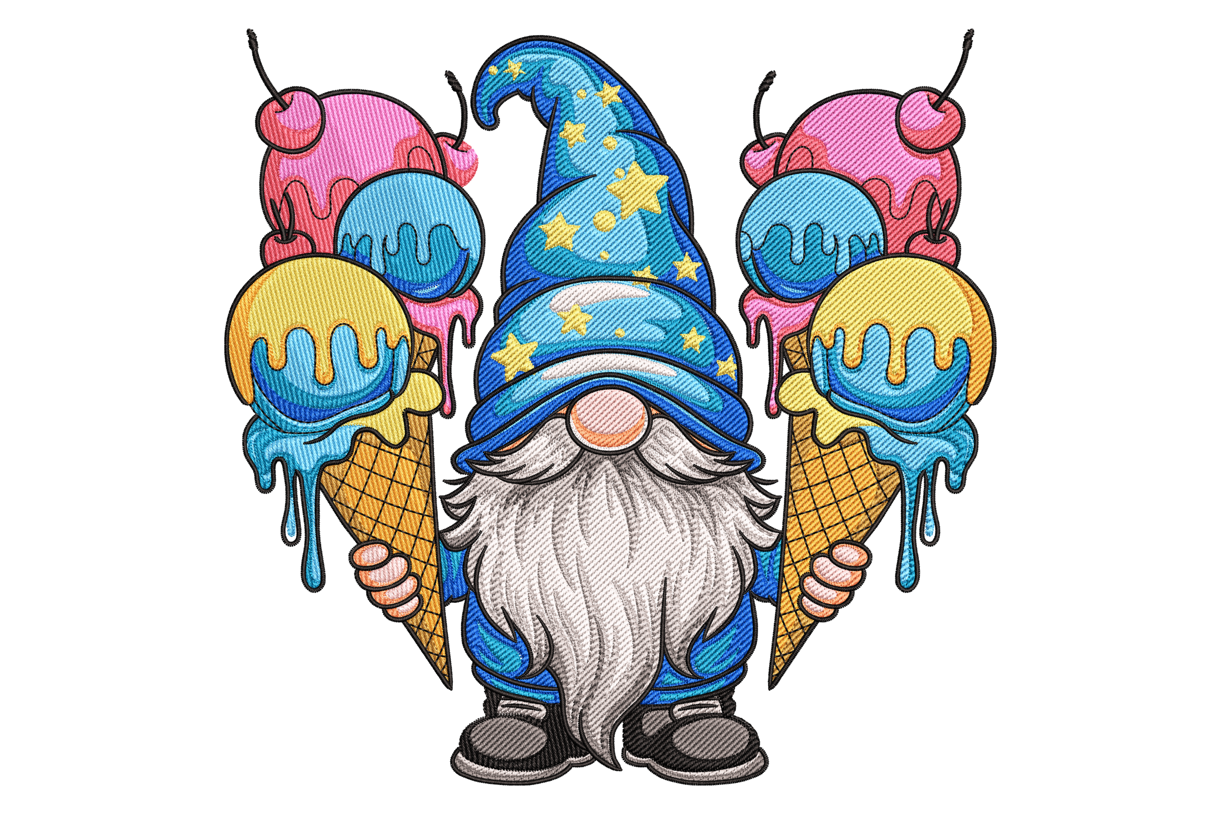 Ice Cream Gnome Embroidery Design