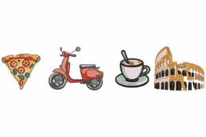 Italy Travel Icons Embroidery Design