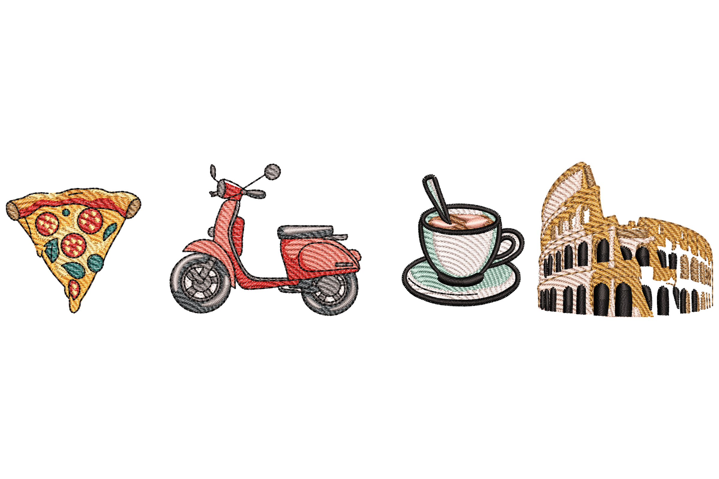 Italy Travel Icons Embroidery Design