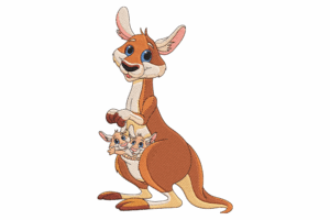 Kangaroo with Baby Joeys Embroidery Design