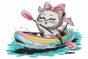 Kayaking Kitten Embroidery Design