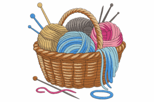 Knitting Yarn Basket Embroidery Design