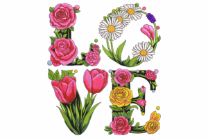 LOVE Floral Letter Embroidery Design