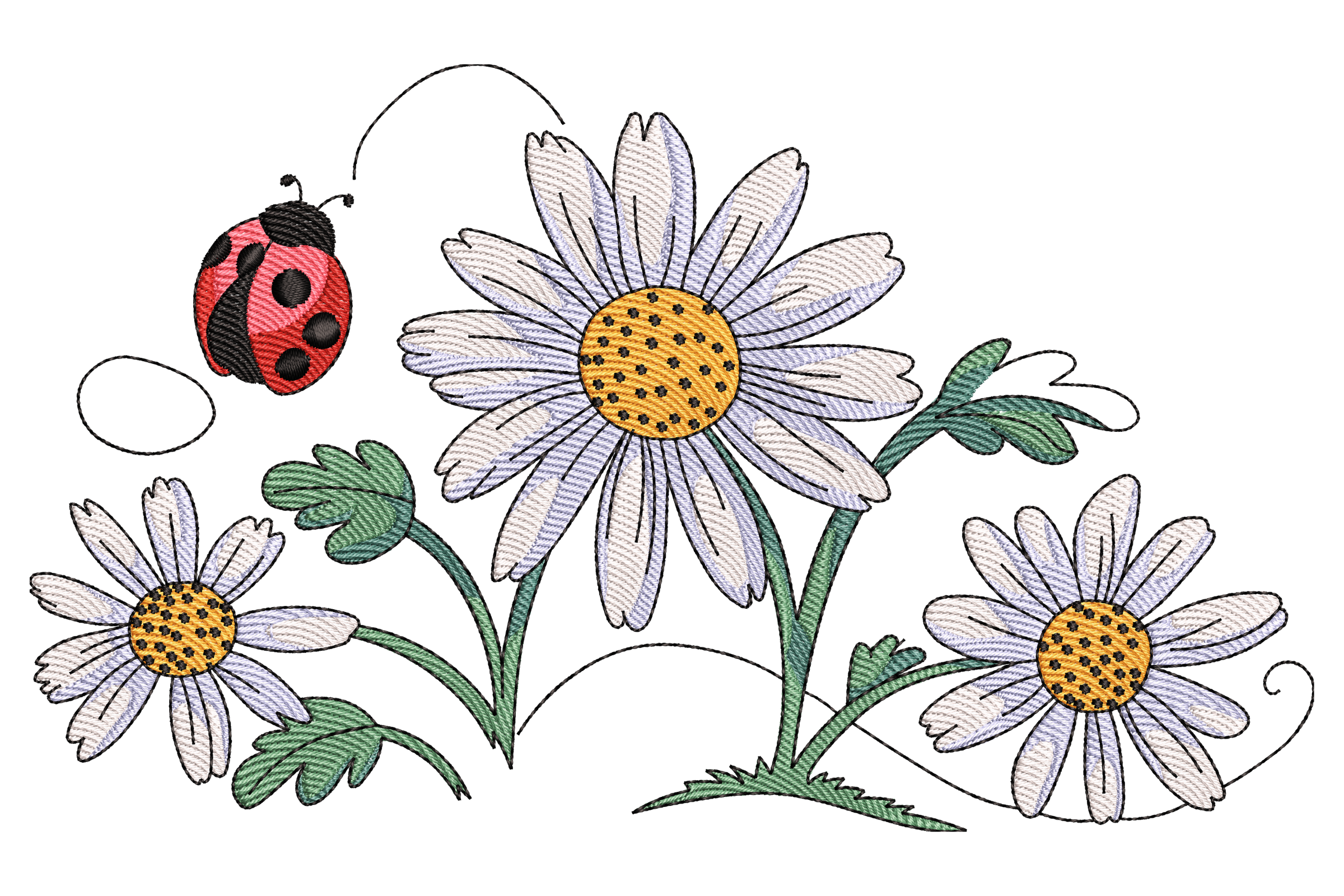 Ladybug with Daisies Embroidery Design